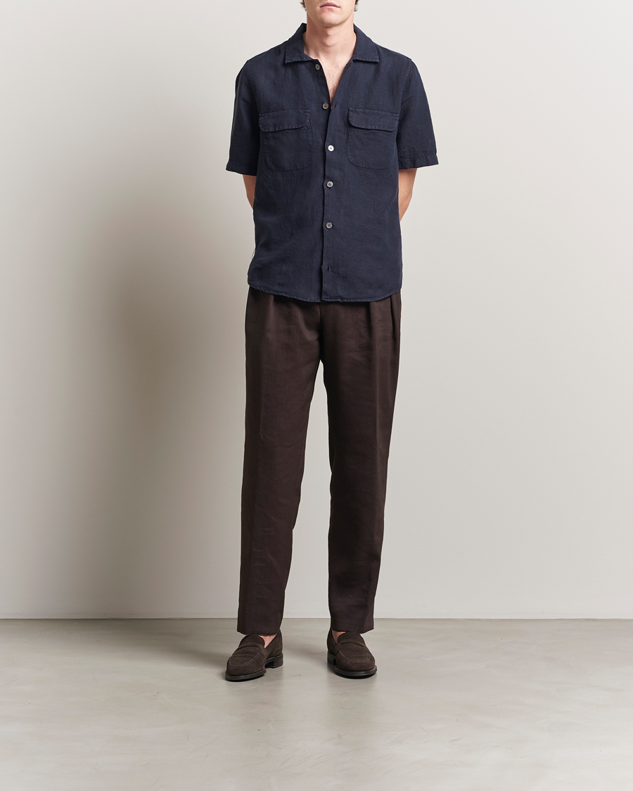 Homme | Chemises | Oscar Jacobson | Reg Fit City Linen Shirt Navy