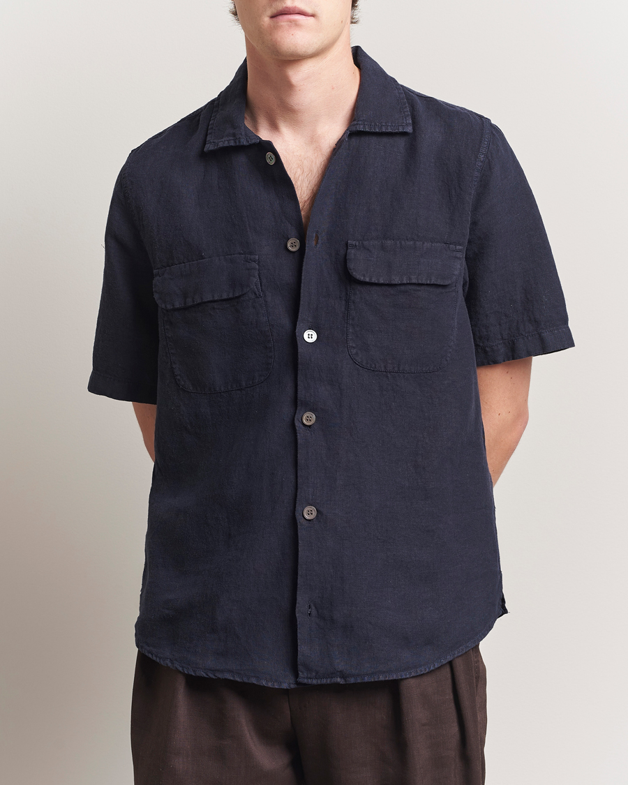 Homme | Chemises | Oscar Jacobson | Reg Fit City Linen Shirt Navy