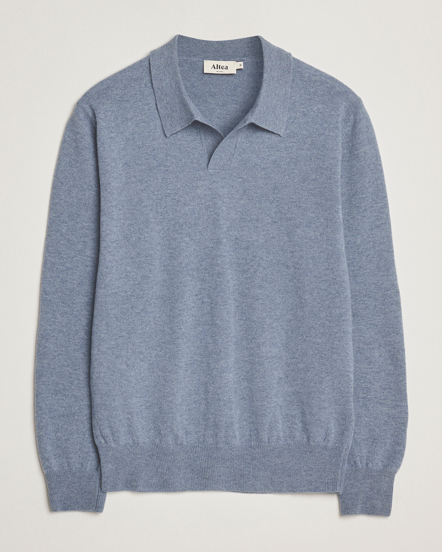 Homme | Pulls Et Tricots | Altea | Long Sleeve Knitted Wool Polo Blue Melange
