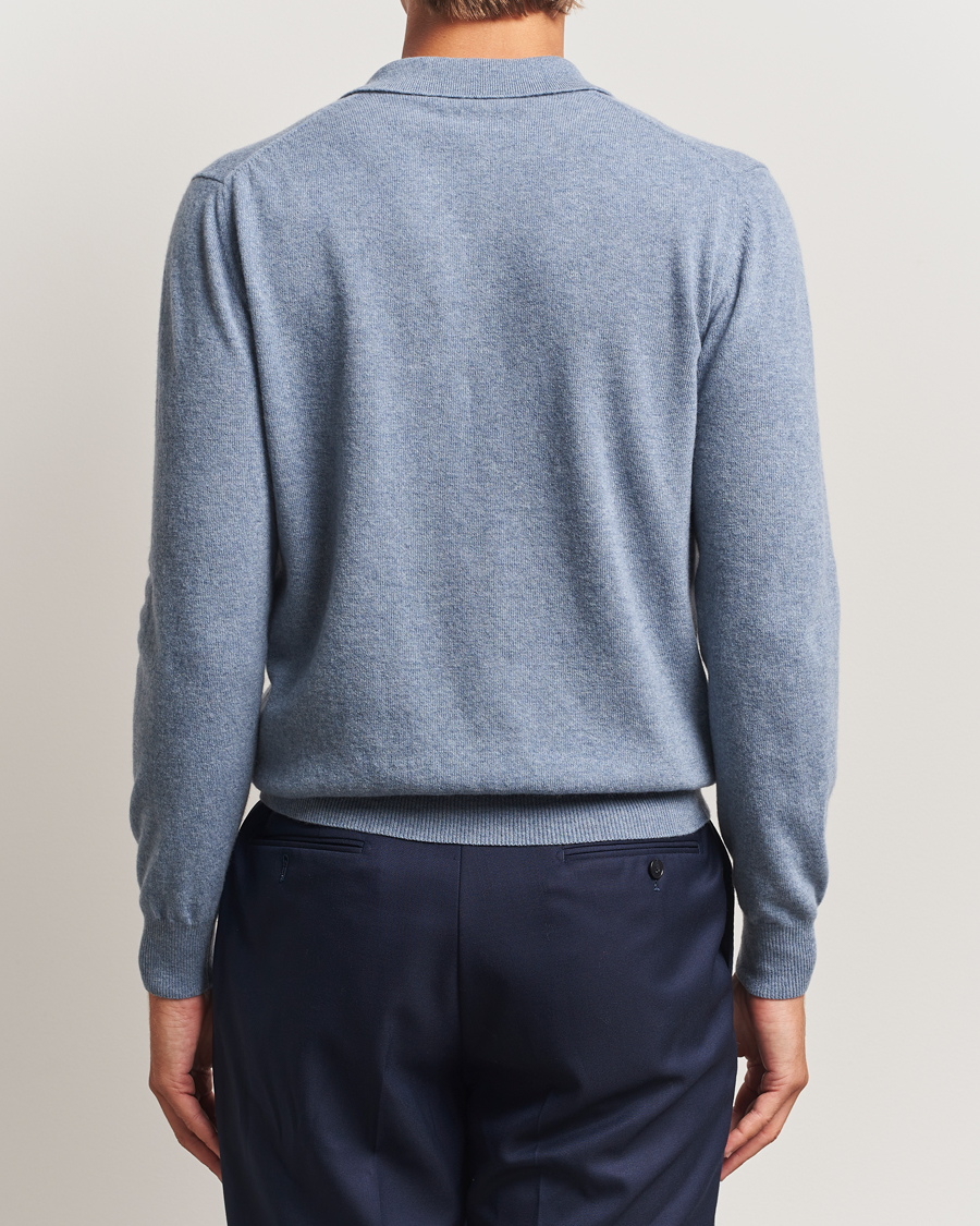 Homme | Pulls Et Tricots | Altea | Long Sleeve Knitted Wool Polo Blue Melange