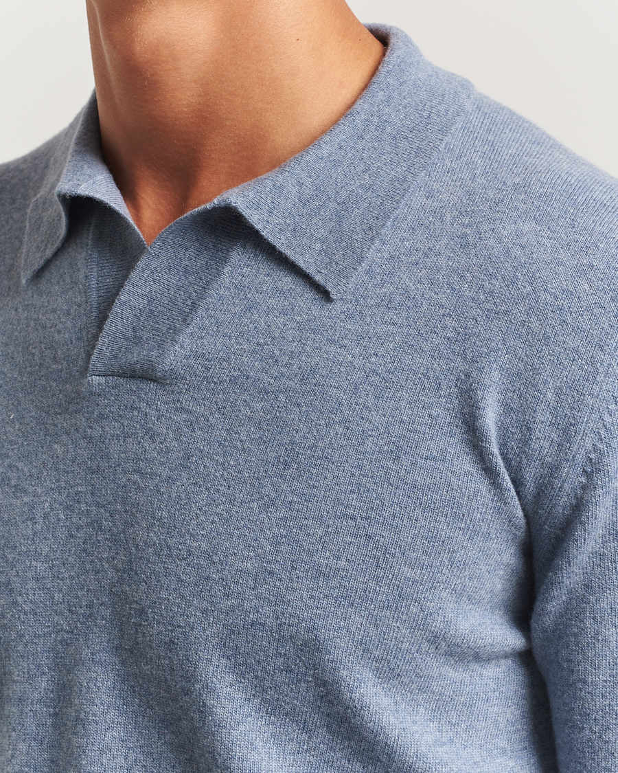 Homme | Pulls Et Tricots | Altea | Long Sleeve Knitted Wool Polo Blue Melange