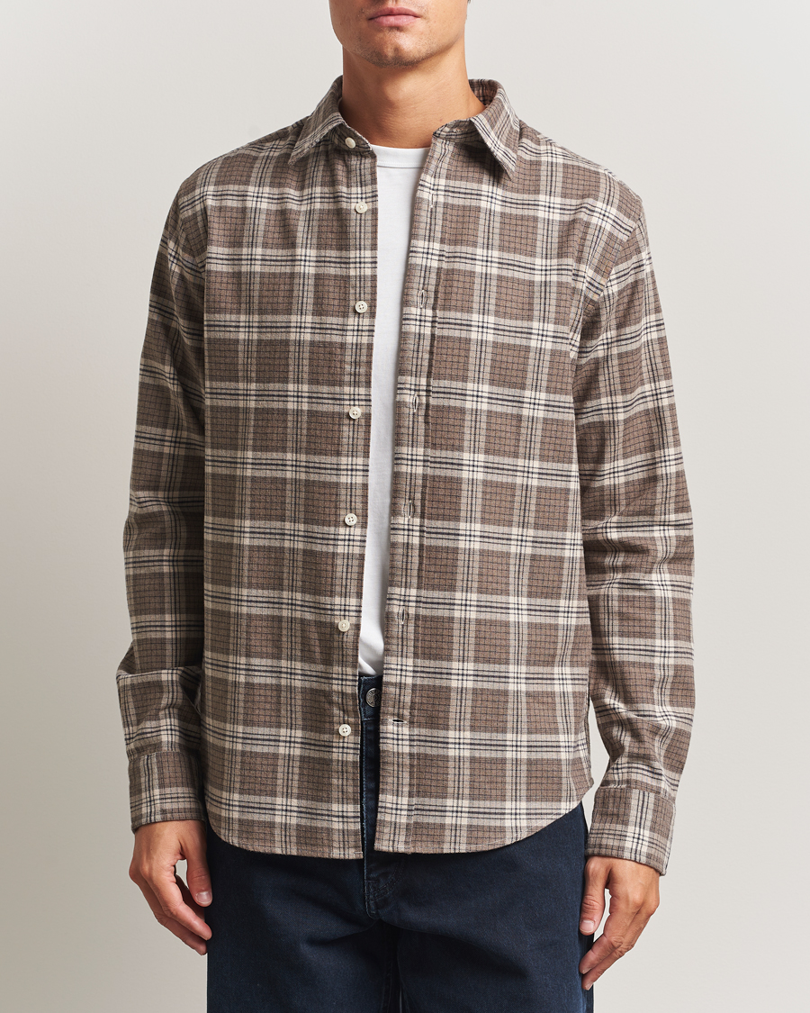 Homme | Chemises | GANT | Regular Fit Checked Flannel Shirt Dark Hazelnut Melange