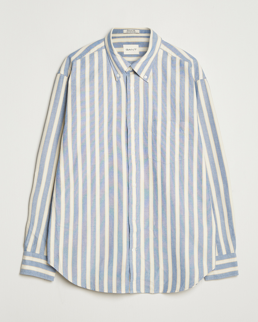 Homme | Chemises | GANT | Relaxed Fit Striped Heritage Oxford Shirt Blue Water