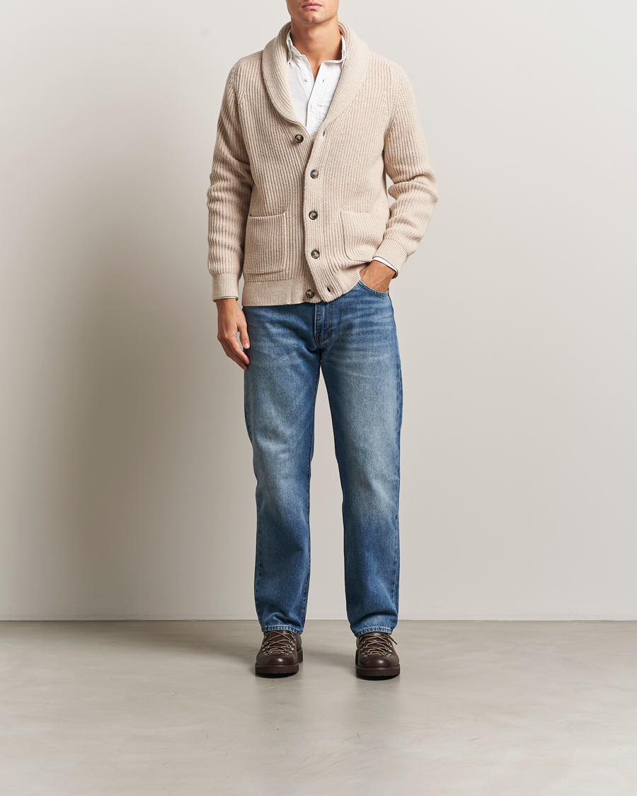 Homme | Pulls Et Tricots | GANT | Wool Knitted Shawl Collar Cardigan Light Beige Melange
