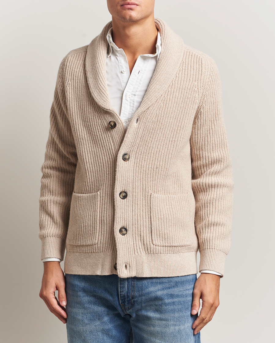 Homme | Pulls Et Tricots | GANT | Wool Knitted Shawl Collar Cardigan Light Beige Melange