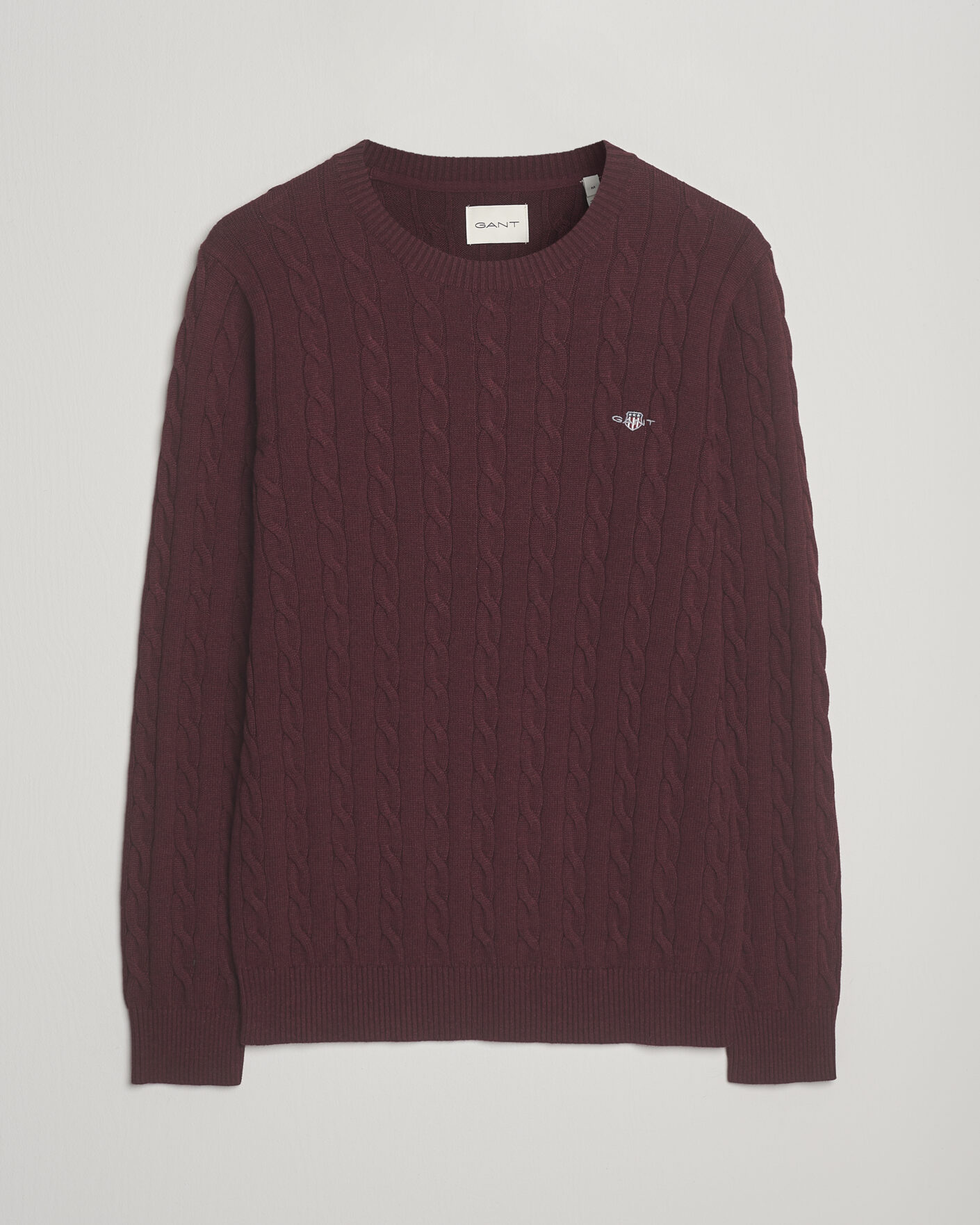Homme | Pulls Et Tricots | Gant | Cotton Cable Crew Neck Pullover Bordeaux Melange