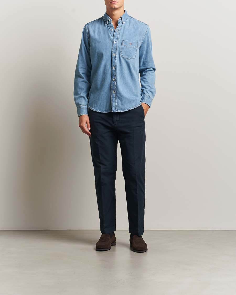 Homme | Chemises | GANT | Regular Fit Denim Shirt Light Blue Worn In
