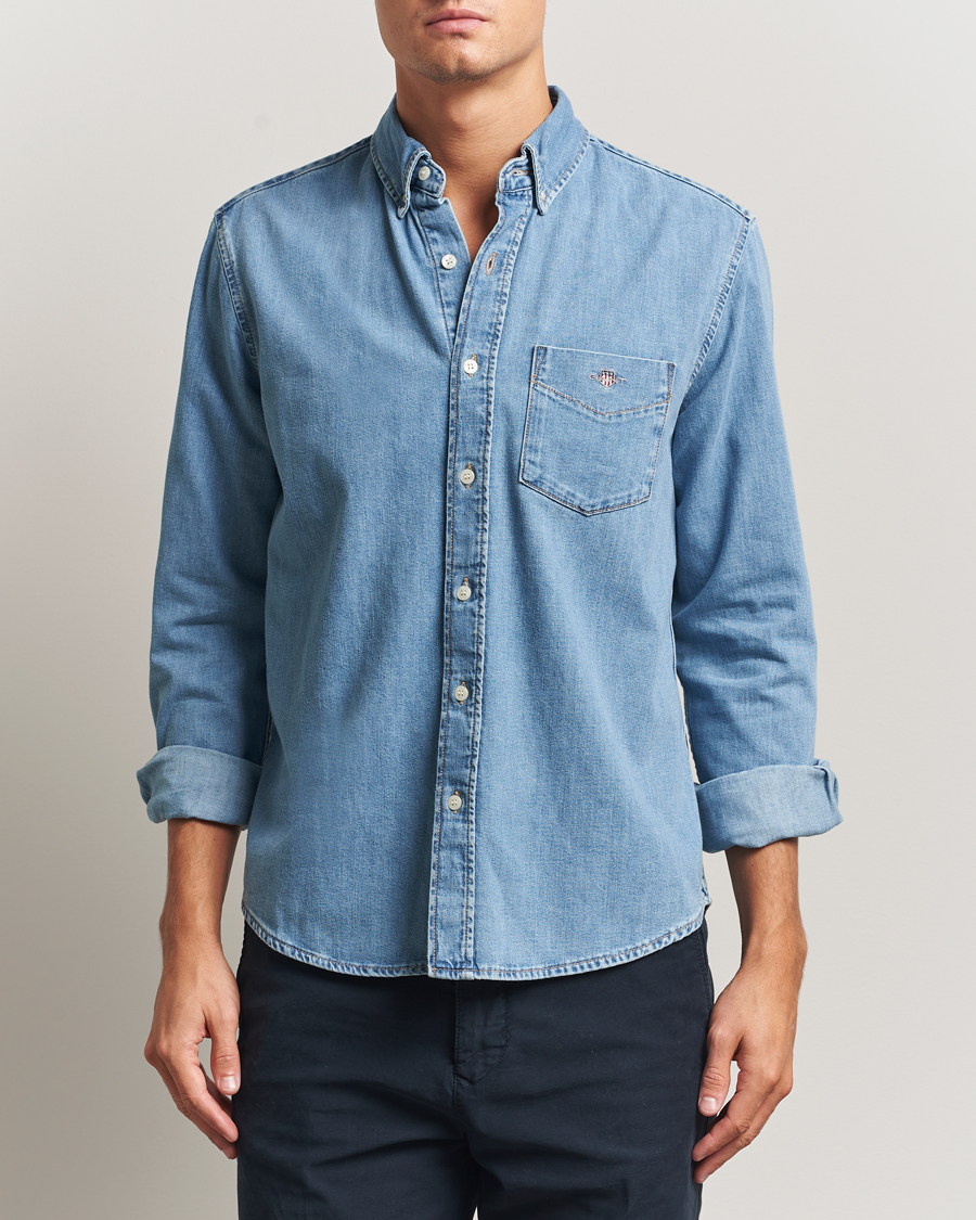 Homme | Chemises | GANT | Regular Fit Denim Shirt Light Blue Worn In
