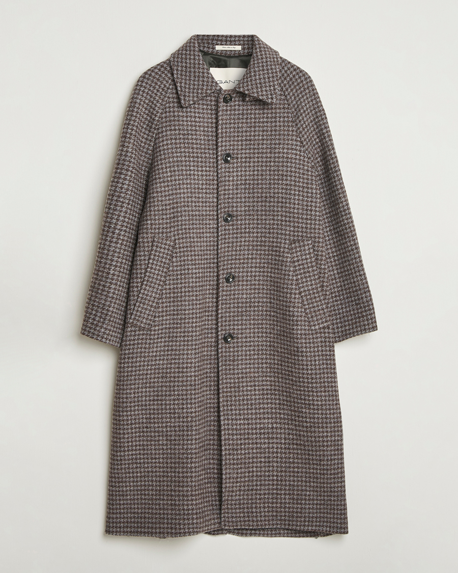 Homme | Manteaux Et Vestes | GANT | Wool Balmacaan Houndstooth Coat Deep Brown