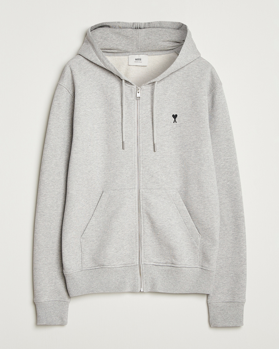 Homme | Pulls Et Tricots | AMI | Black Heart Logo Full Zip Hoodie Grey Heather