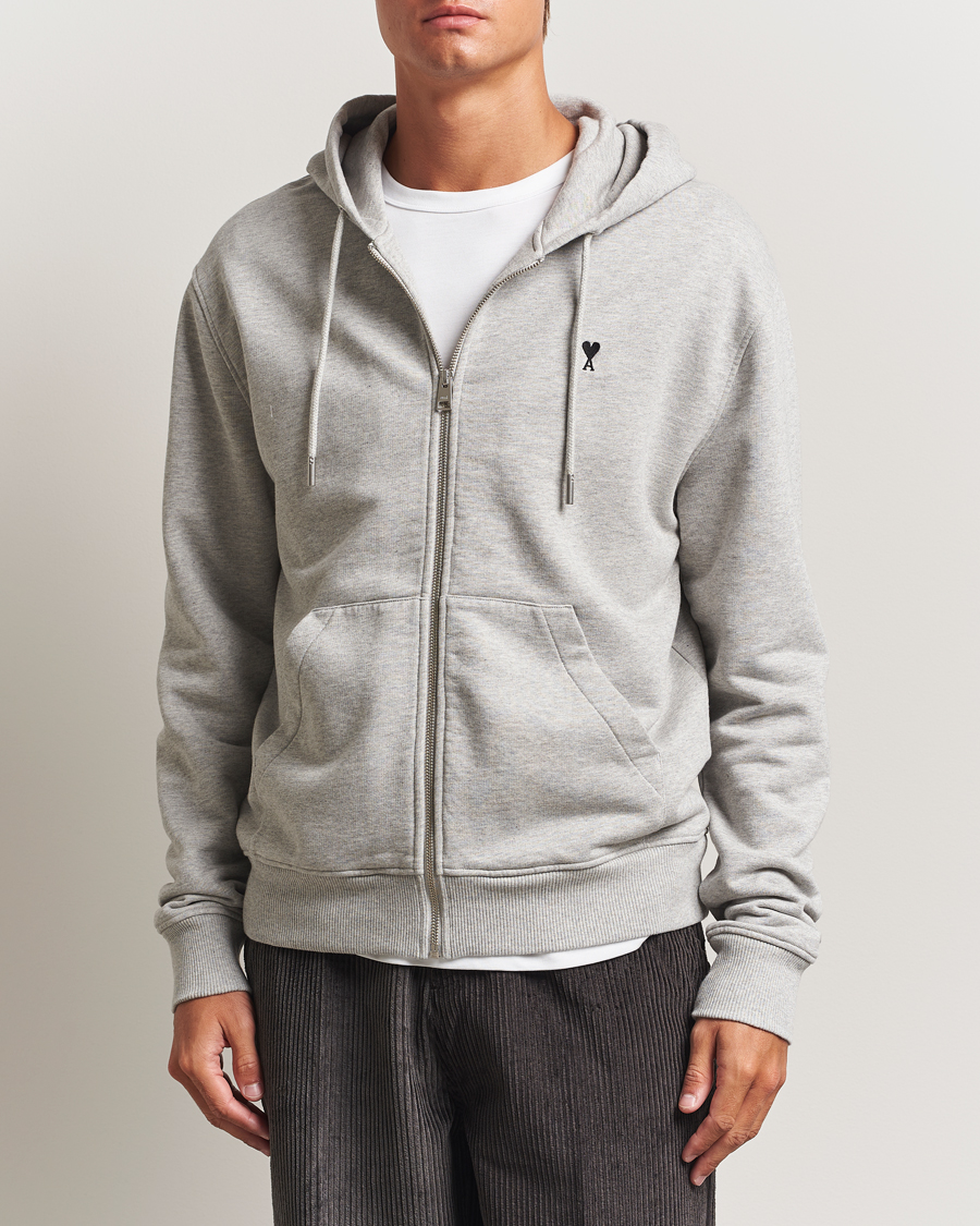 Homme | Pulls Et Tricots | AMI | Black Heart Logo Full Zip Hoodie Grey Heather