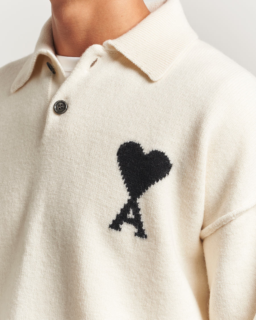Homme | Pulls Et Tricots | AMI | Big Heart Logo Wool Knitted Polo Ecru