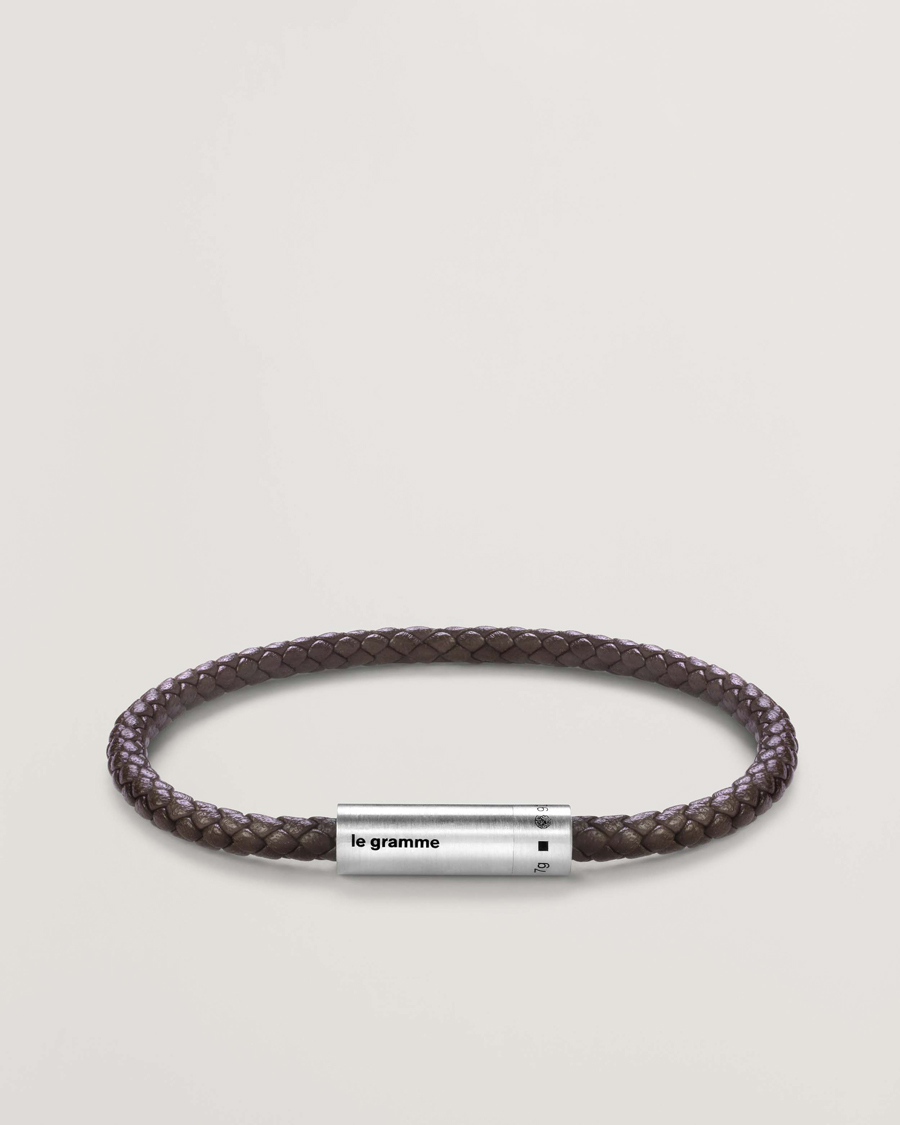 Homme | Bijoux | LE GRAMME | Leather Cable Bracelet Brown/Sterling Silver 7g
