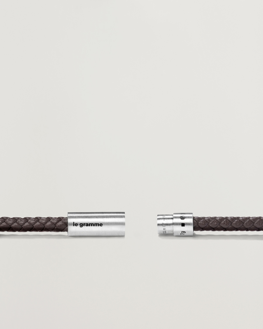 Homme | Bijoux | LE GRAMME | Leather Cable Bracelet Brown/Sterling Silver 7g