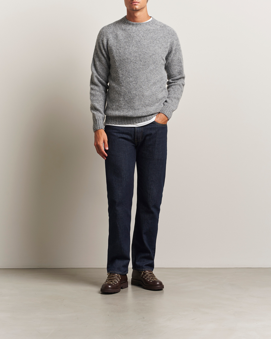 Homme | Pulls Et Tricots | Harley Of Scotland | Brushed Supersoft Lambswool Crewneck Mid Grey