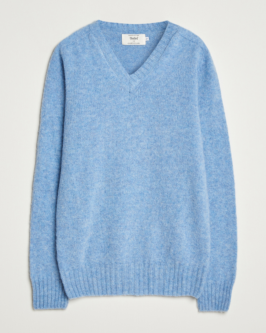 Homme | Pulls Et Tricots | Harley Of Scotland for Care of Carl | Harley Of Scotland Brushed Supersoft Lambswool V-Neck Light Blue