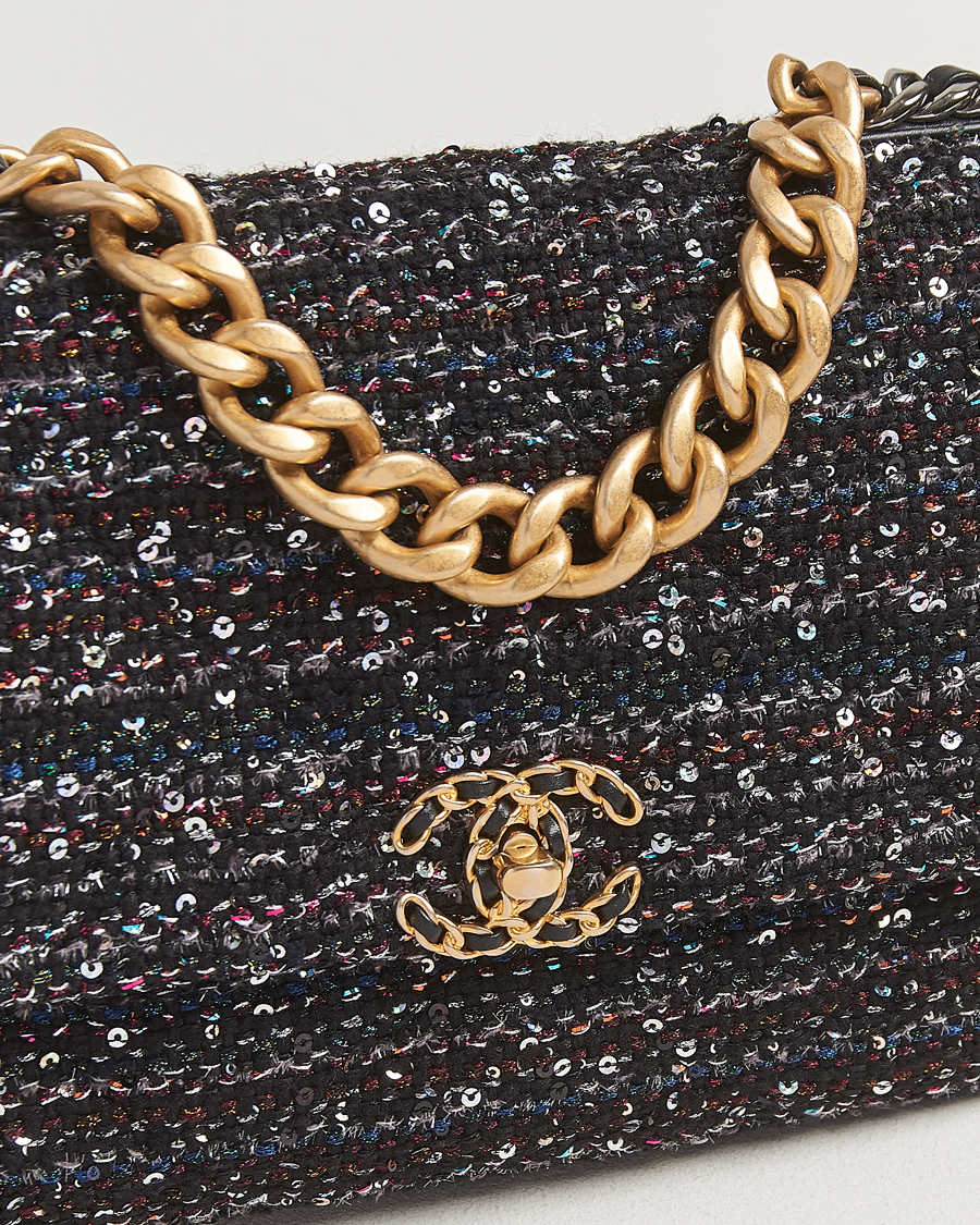 Homme | Chanel Pre-Owned Chanel 19 Sequins Large Handbag Black | Chanel Pre-Owned | Chanel 19 Sequins Large Handbag Black