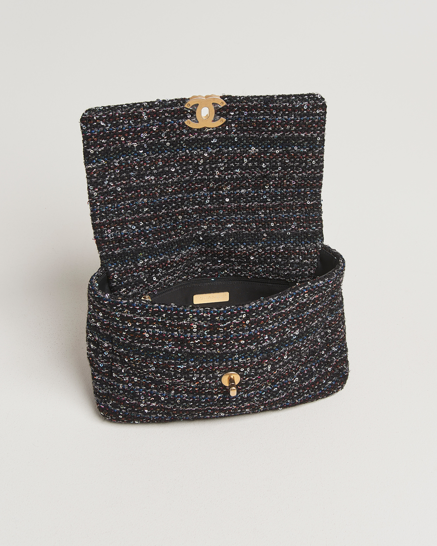 Homme | Chanel Pre-Owned Chanel 19 Sequins Large Handbag Black | Chanel Pre-Owned | Chanel 19 Sequins Large Handbag Black