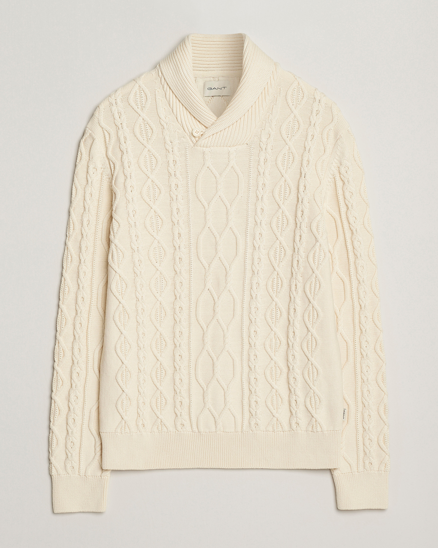 Homme | Pulls Et Tricots | Gant | Cable Shawl Collar Knitted Sweater Cream