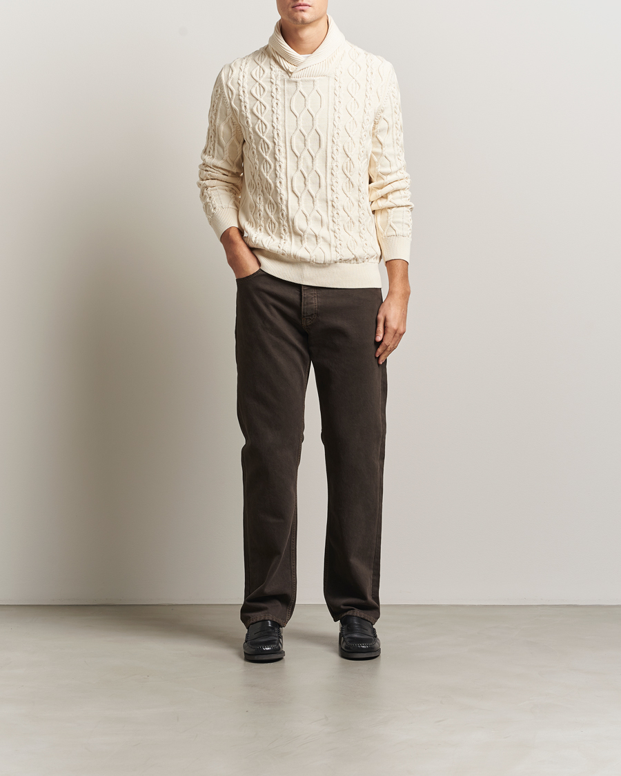 Homme | Pulls Et Tricots | Gant | Cable Shawl Collar Knitted Sweater Cream