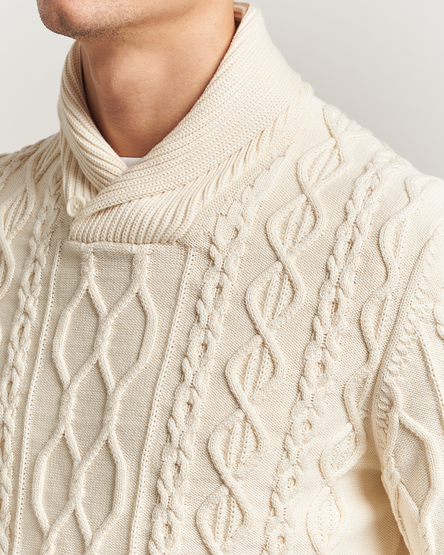 Homme | Pulls Et Tricots | Gant | Cable Shawl Collar Knitted Sweater Cream