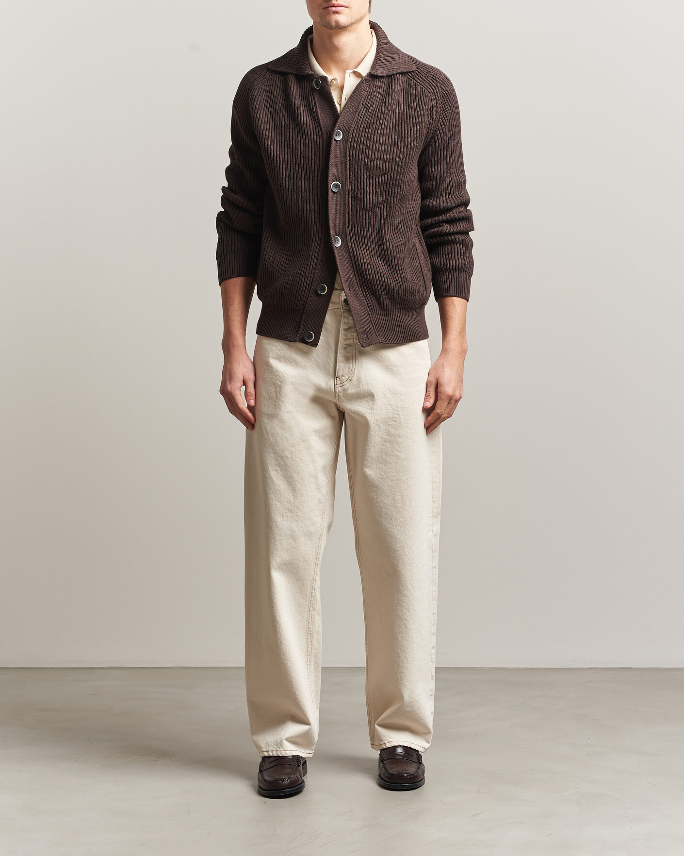 Homme | Pulls Et Tricots | Altea | Cotton Rib Cardigan Jacket Dark Brown