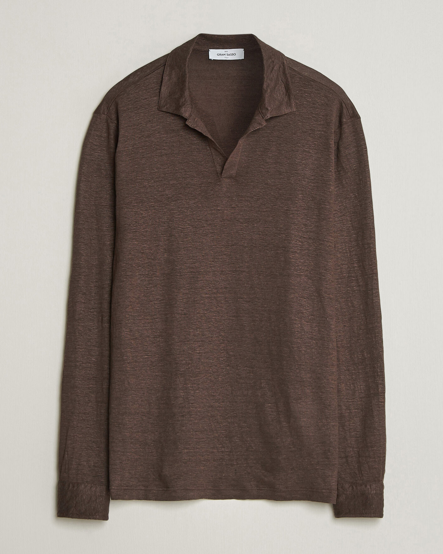 Homme | Polos | Gran Sasso | Washed Linen Long Sleeve Polo Brown Melange