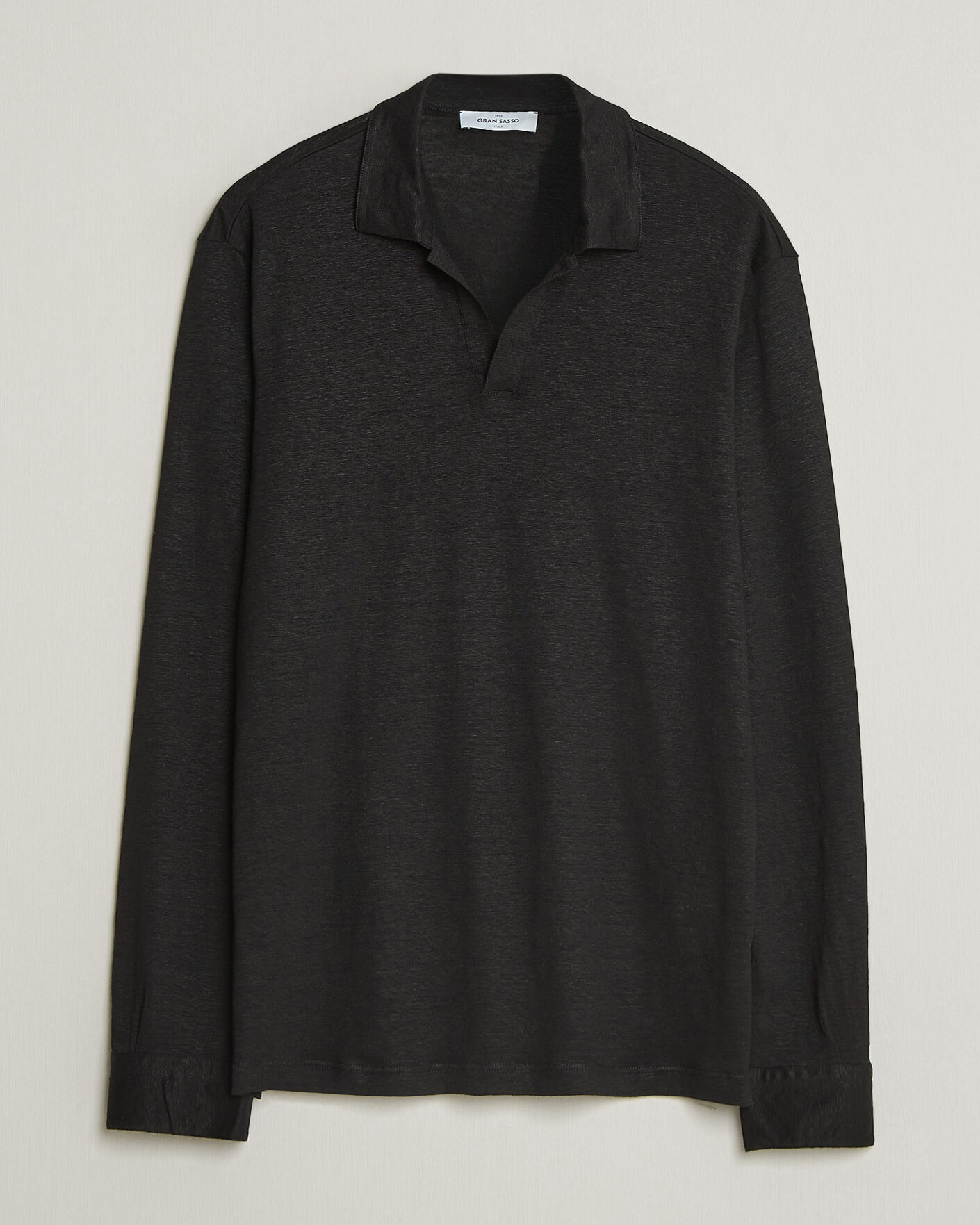 Homme | Polos | Gran Sasso | Washed Linen Long Sleeve Polo Black