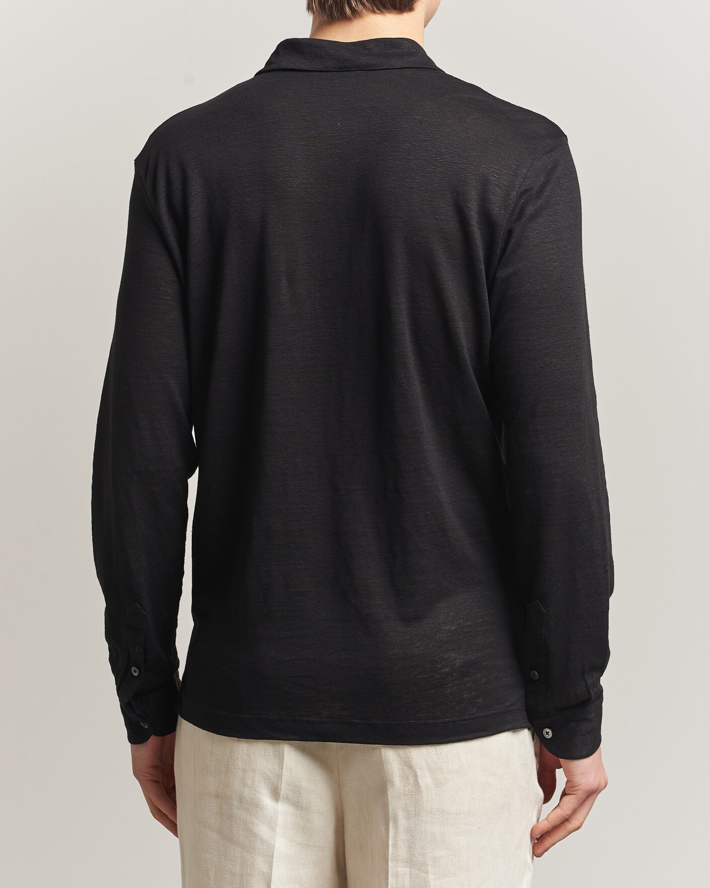 Homme | Polos | Gran Sasso | Washed Linen Long Sleeve Polo Black