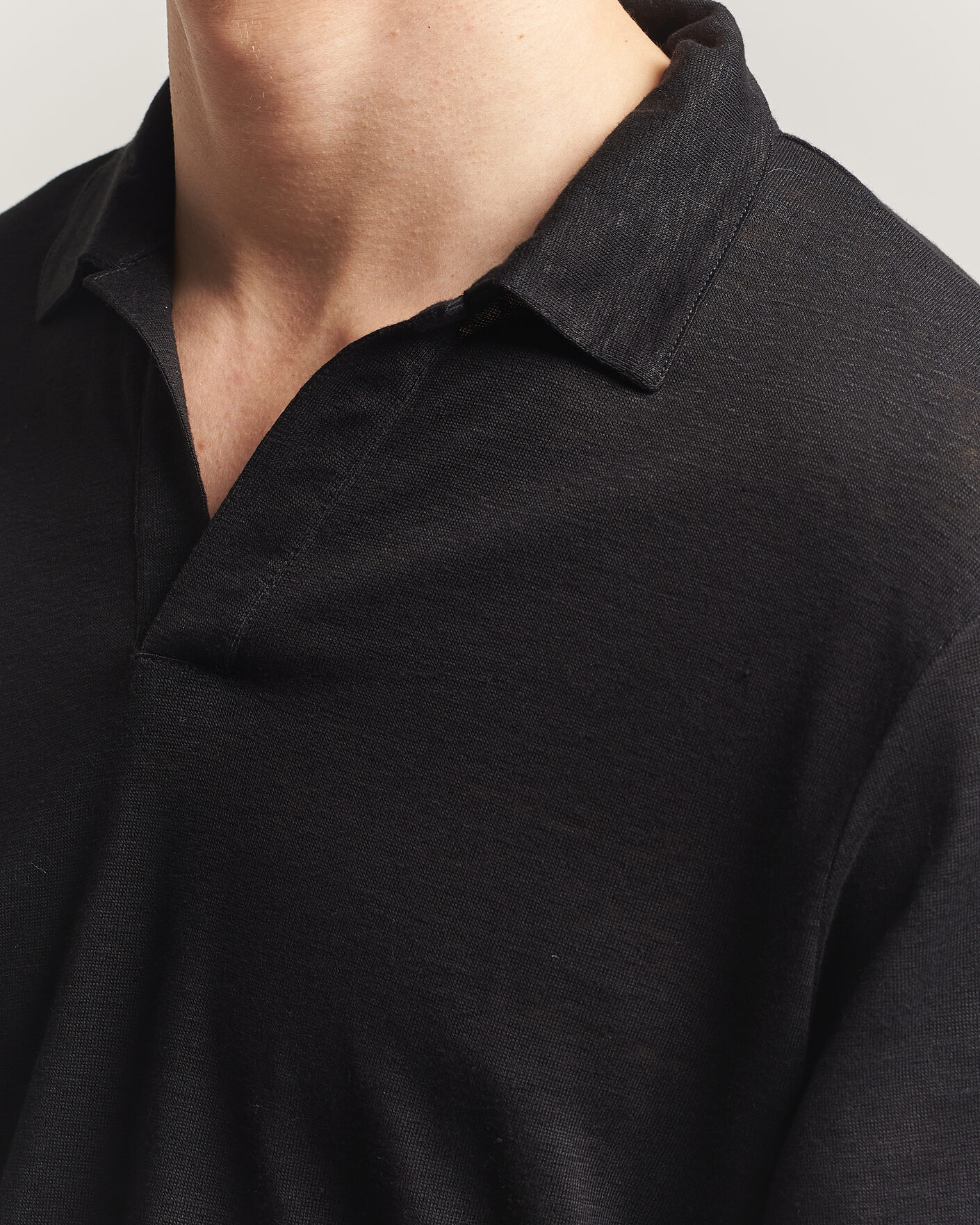 Homme | Polos | Gran Sasso | Washed Linen Long Sleeve Polo Black