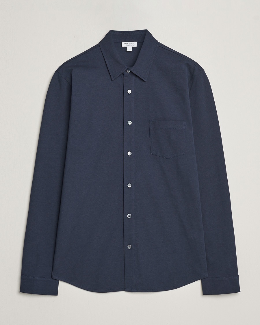 Sunspel Long Sleeve Button Down Pique Shirt Navy – Bleu