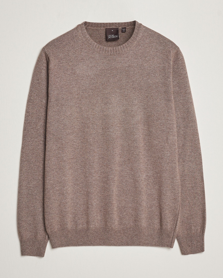 Oscar Jacobson Valter Wool/Cashmere Round Neck Light Brown – Marron