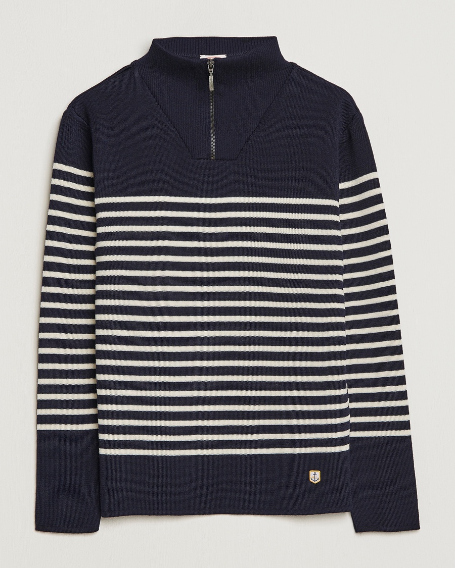 Armor-lux Camionneur Héritage Striped Half Zip Navy/Nature – Bleu