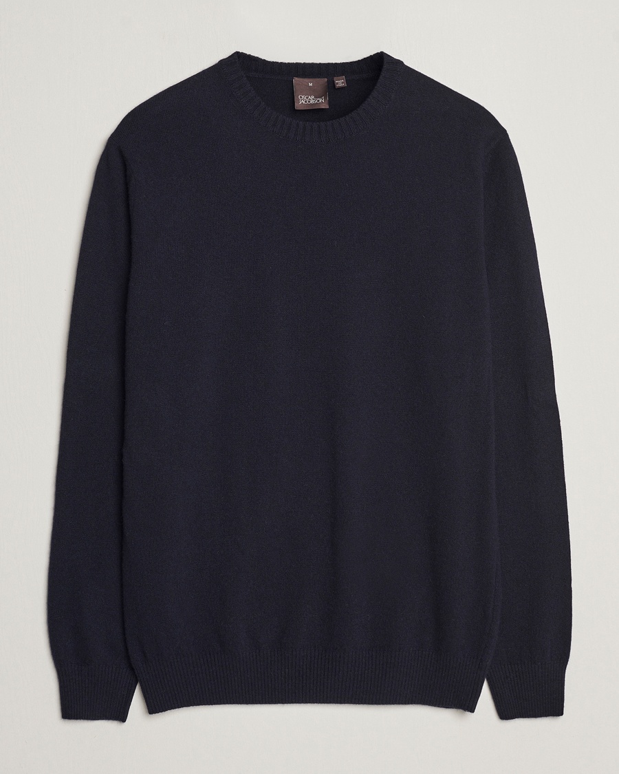Oscar Jacobson Valter Wool/Cashmere Round Neck Navy – Bleu