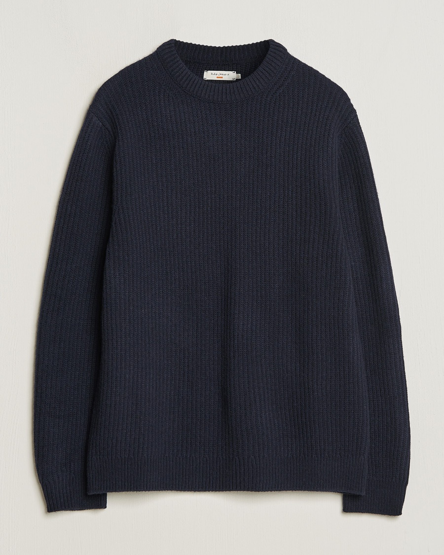 Nudie Jeans August Wool Rib Knitted Sweater Navy – Bleu
