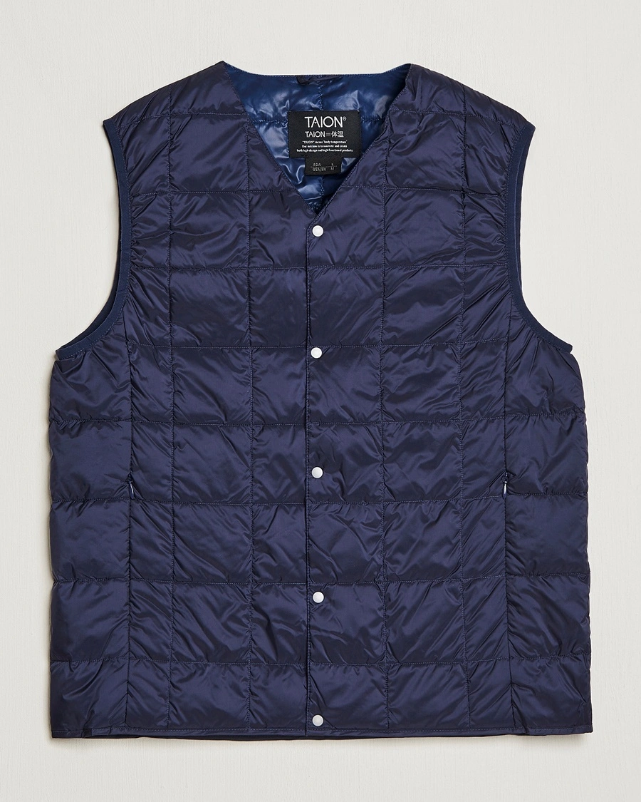 TAION V-Neck Lightweight Down Vest Navy – Bleu
