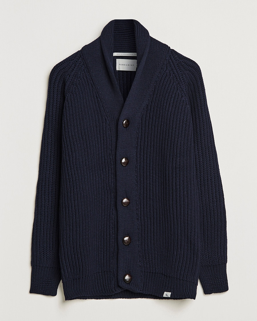 Peregrine Wilkinson Ribbed Wool Cardigan Navy – Bleu