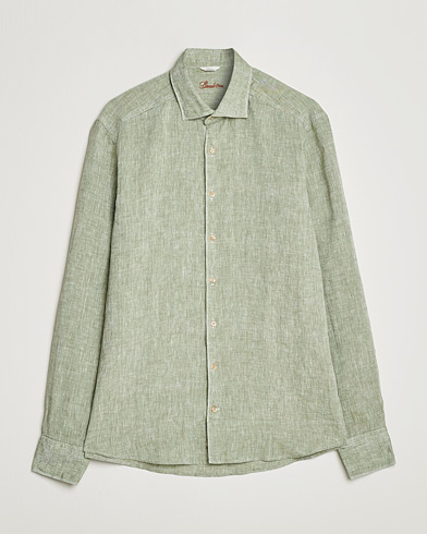  Slimline Cut Away Linen Shirt Green