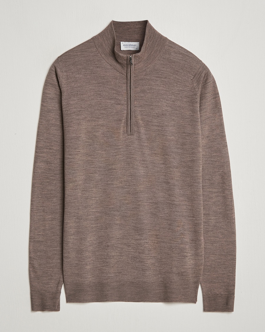 John Smedley Barrow Extra Fine Merino Half Zip Mushroom – Marron