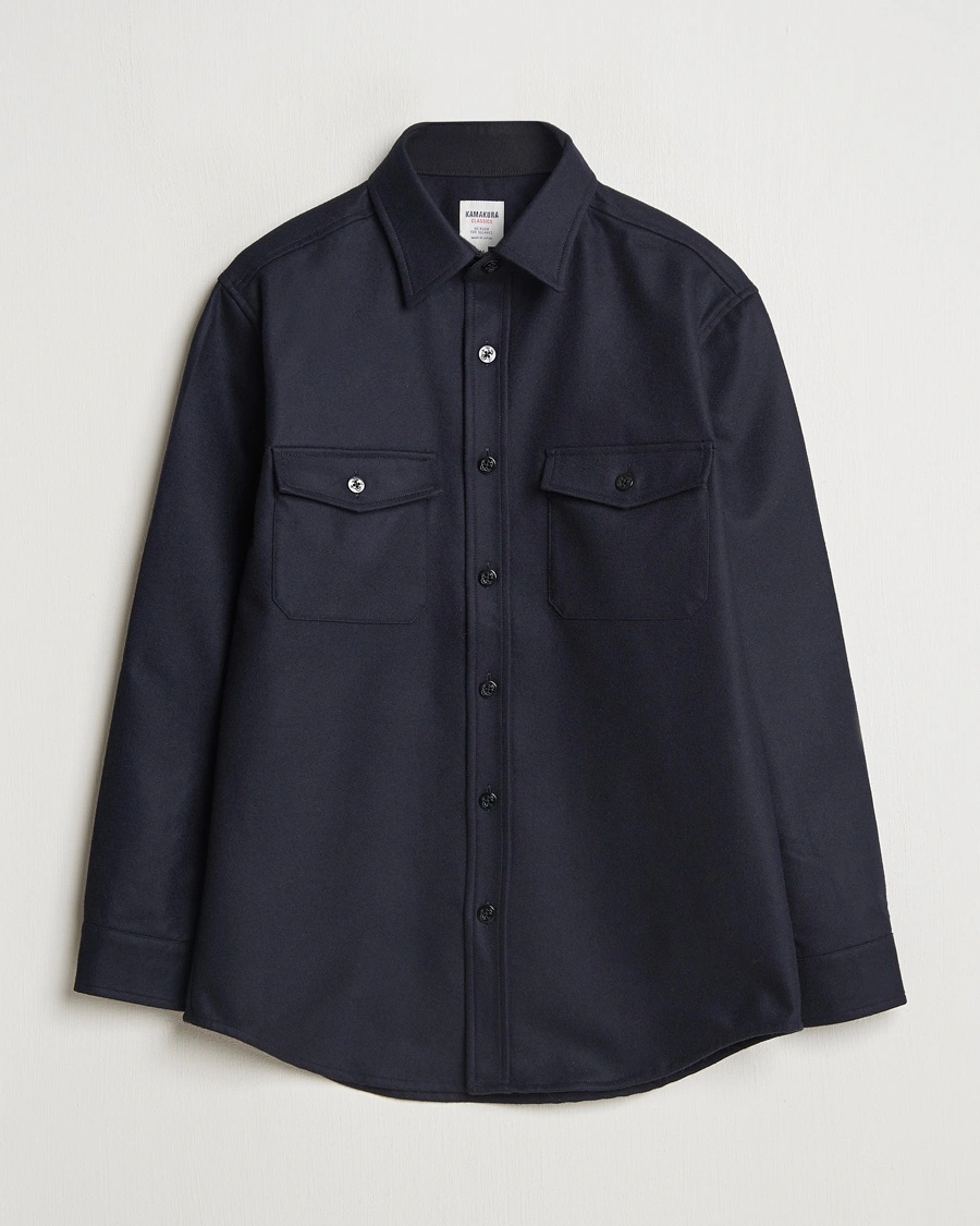 Kamakura Shirts Wool Flannel CPO Shirt Navy – Bleu