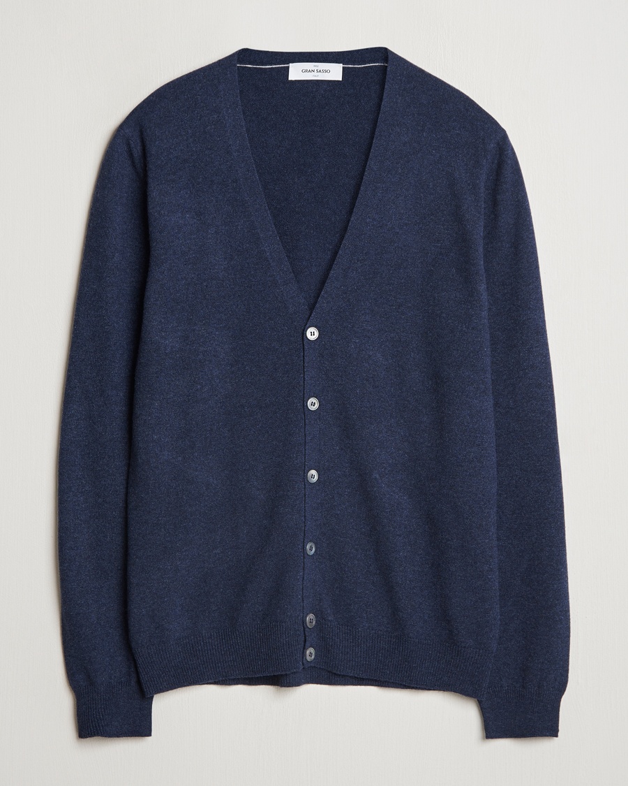 Gran Sasso Wool/Cashmere Cardigan Navy Melange – Bleu