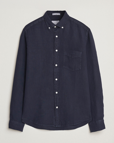  Regular Fit Garment Dyed Linen Shirt Evening Blue