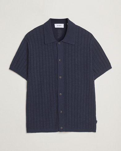 LES DEUX Floyd Knitted Linen Short Sleeve Shirt Dark Navy – Bleu