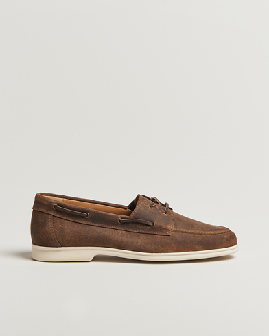Myrqvist Sandhamn Boat Shoe Waxed Chestnut Suede – Marron