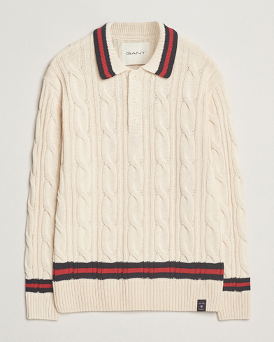 GANT Cable Heavy Knitted Polo Cream – Blanc