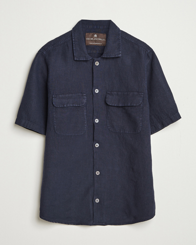 Oscar Jacobson Reg Fit City Linen Shirt Navy – Bleu