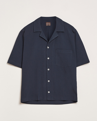 Oscar Jacobson Reg Fit Cuba Seersucker Shirt Navy – Bleu