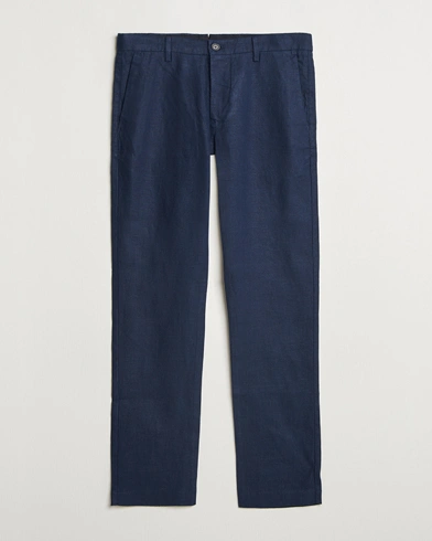 NN07 Theo Linen Trousers Navy Blue – Bleu