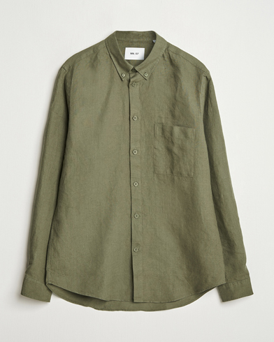 NN07 Arne Linen Button Down Shirt Capers Green – Vert