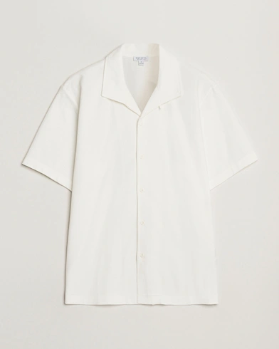 Sunspel Open Collar Mesh Shirt Ecru – Blanc
